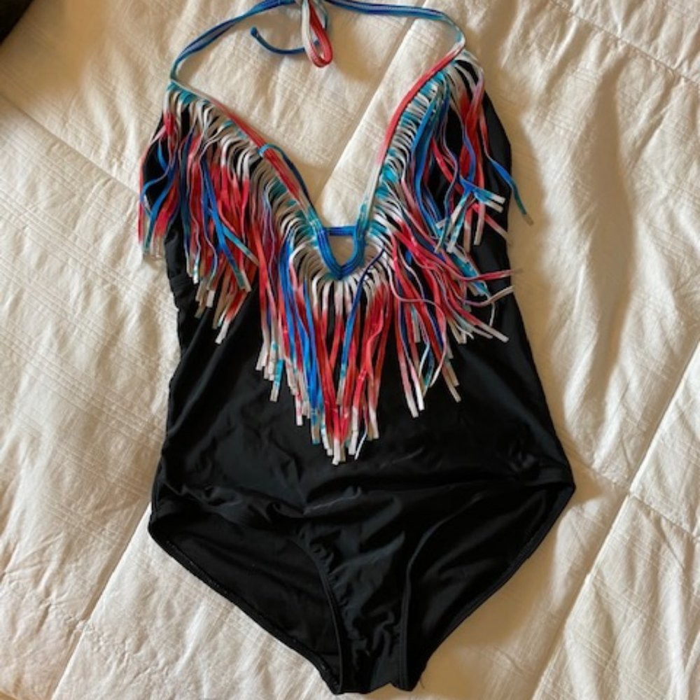OP bikini with tie dye fringe